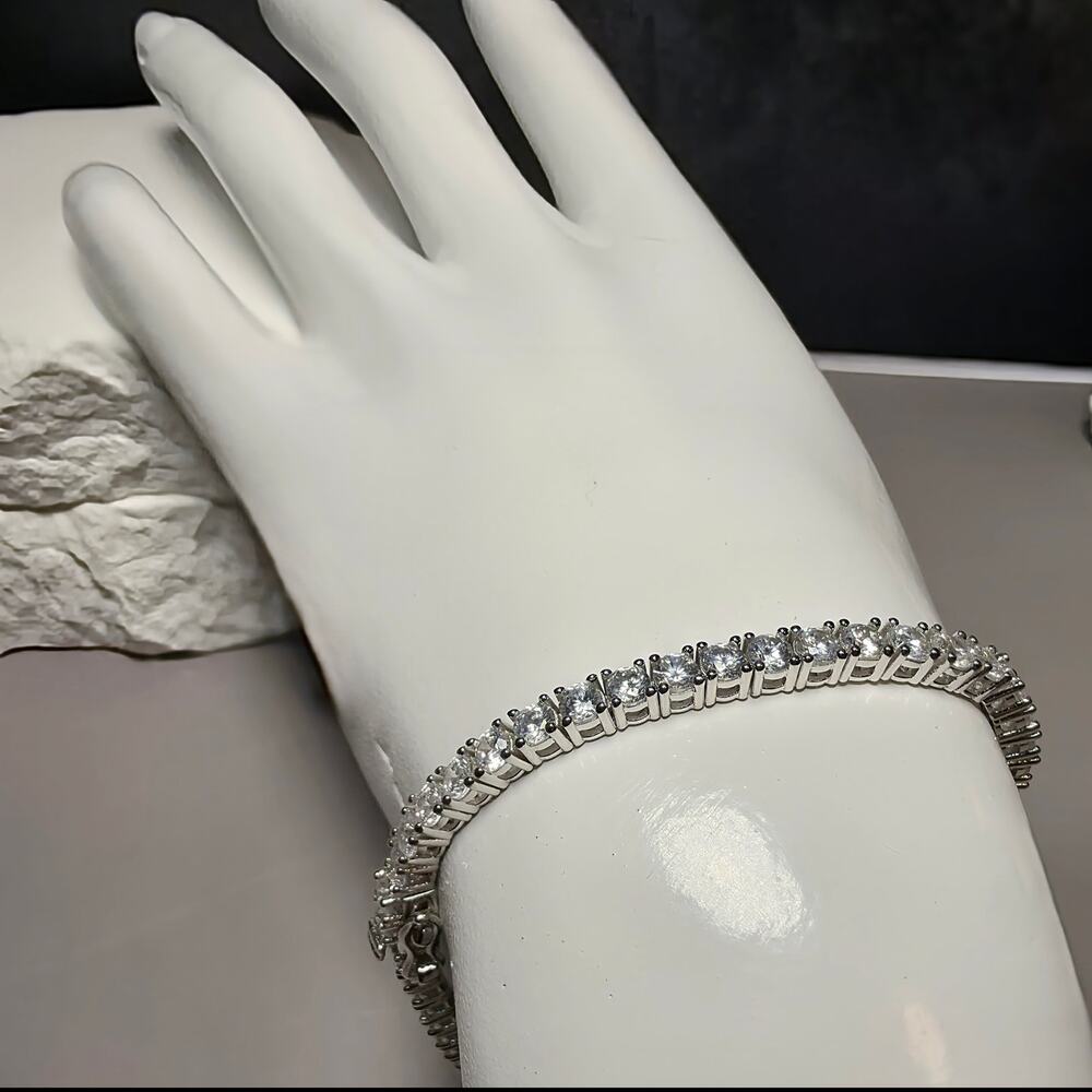925 Sterling Silver 3.4mm CZ Tennis Bracelet - 7 Inches w/Box Lock - Picture 8 of 10